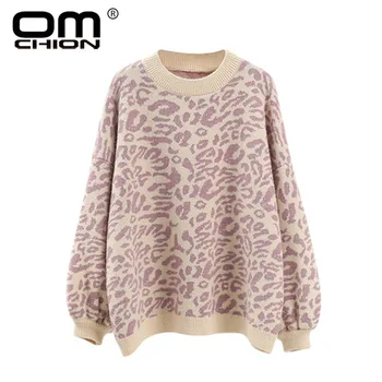 

OMCHION Sueter Mujer 2018 Winter Korean Lazy Leopard Sweater Women Casual Oversized Loose Pullover Knited Sweet Sweaters LMM264
