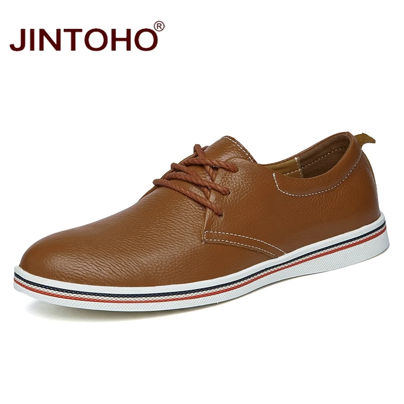 JINTOHO/Мужская обувь из натуральной кожи; модная повседневная мужская обувь; мужские туфли из натуральной кожи на плоской подошве; недорогие кожаные мужские лоферы; большие размеры