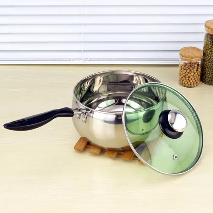 1 Pcs Stainless Steel Cook Pot Stockpot with Lid Milk Saucepan Cookware KM88