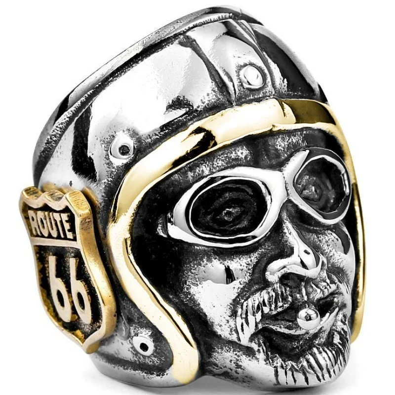 

Size 7-14 Punk Locomotive 66 Motorway Male Finger Rings Europe Helmet Smoking Air Force Pilot Men Signet Ring Drop Shipping