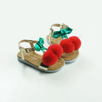 Lovely Cherry Girls Sandals Upscale Microfiber Baby shoes Pom Pom Children Beach shoes Party Kids sandals girls pom pom detail polka dot sweater