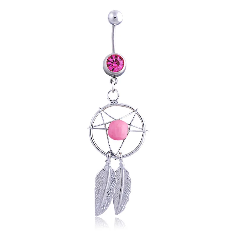 1PC High Quality Body piercing Art Crystal Green Stone Dream Catcher Navel Dangle Belly Barbell Button Body Jewelry Bar Ring