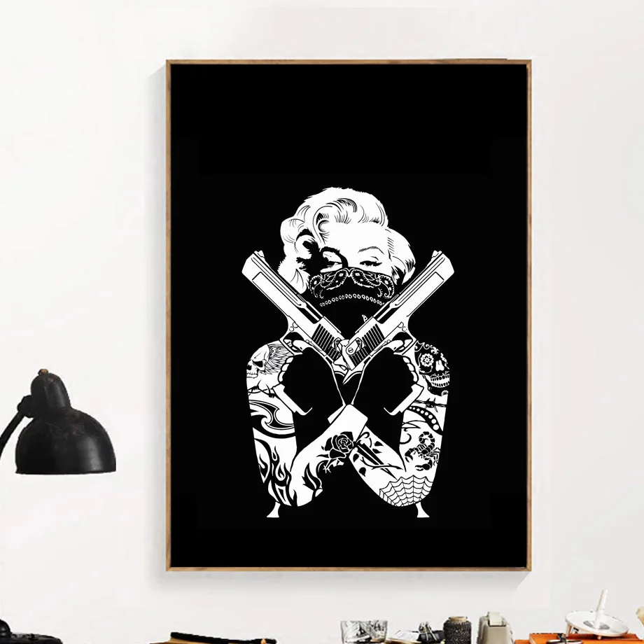 

Fashion Logo Flower Pistol Monroe Wall Art Canvas Painting Nordic Posters And Prints Tattoo Wall Pictures For Living Room Decor