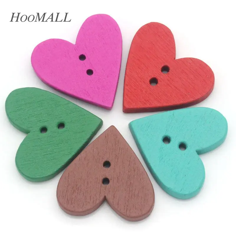 

Hoomall Brand Love Heart Buttons Multicolor Mixed Wooden Buttons Sewing Scrapbooking Sewing Accessories 24mmx23mm 100PCs