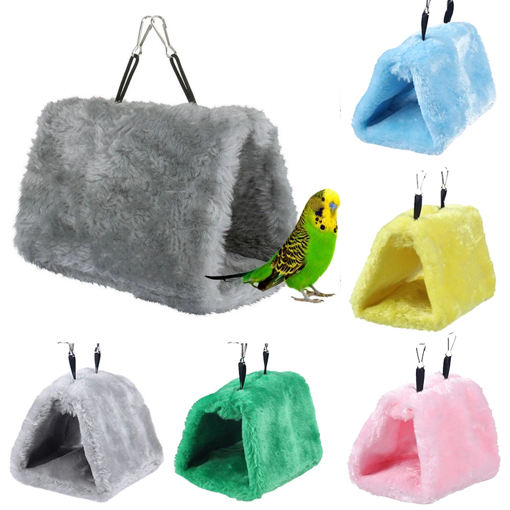 Cage Bird Hut Toy Plush Triangle Nest Pet Hammock Parrot Tent Hang Cave Bed