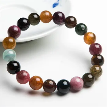

Precious Colorful Natural Tourmaline Bracelets For Women Female Stretch Crystal Round Bead Bracelet Drop Shipping
