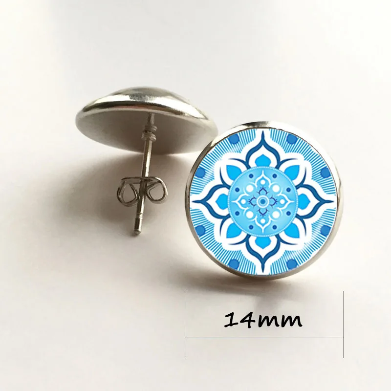 Chakra om stud earring yoga symbol jewelry Buddhist earrings mandala earings glass cabochon ear pendant religion jewellery
