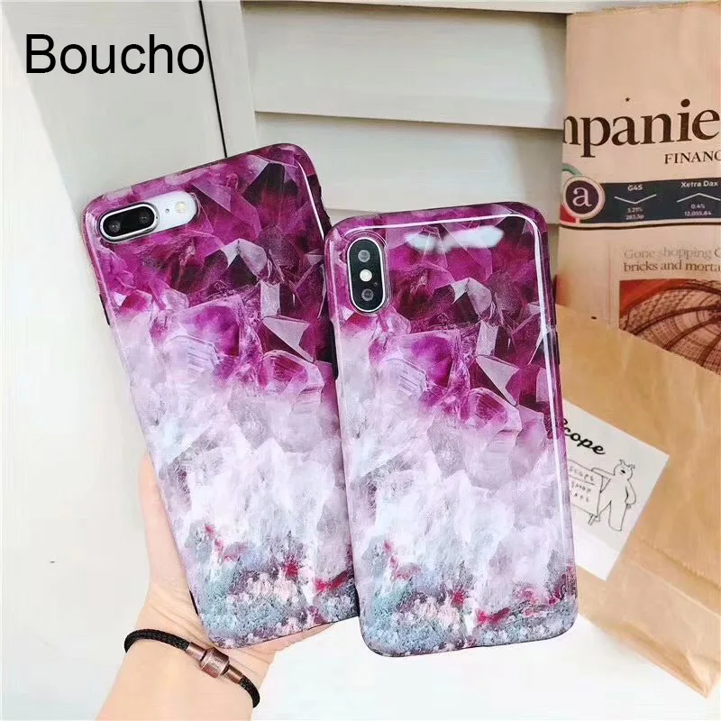 Фиолетовый Ретро Чехол Boucho для телефона iphone 6 6S 7 8 Plus Модный чехол с мраморным