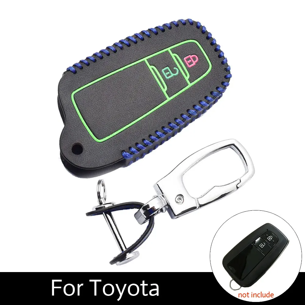 

ATOBABI 2 Buttons Luminous PU Leather Car Key Case Smart Remote Fob Cover Keychain For Toyota CHR/C-HR/2017 2018 Prius Camry
