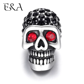 

Stainless Steel Beads Red Eye Skull Rhinestone Metal Large Hole 6mm Bead Slider DIY Men Bracelet Punk Jewelry Making Supplies