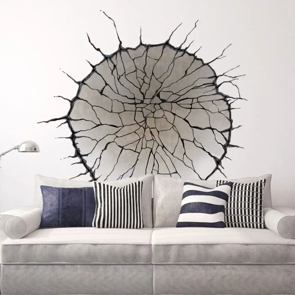 Personality Dangerous Grey Cracks Break Ceiling Wall Sticker Men