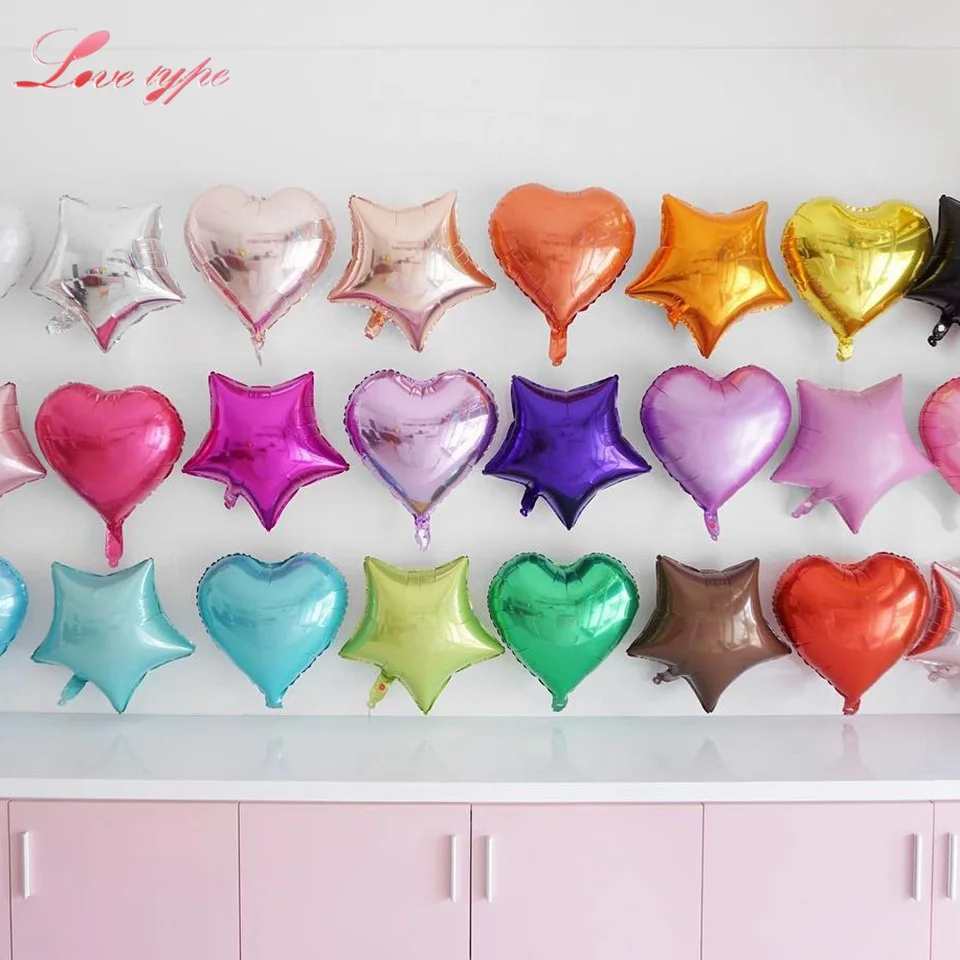 

1PC Heart&Star 18inch Colorful Foil Balloon Air Helium Glossy Metallic Colors DIY Balloons For Birthday/Wedding Party Decoration