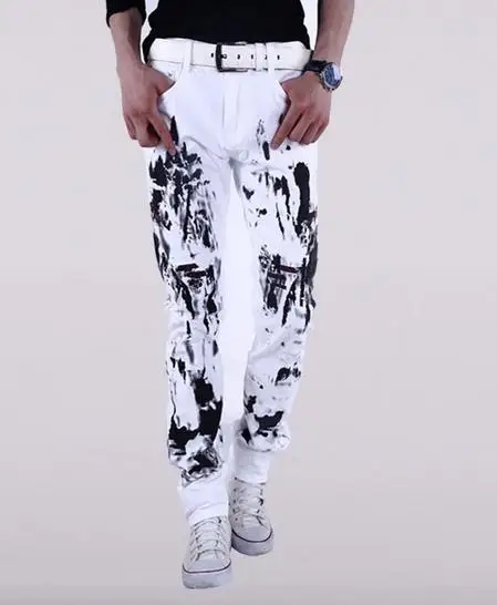 mens jeans 2018 new floral print jeans 
