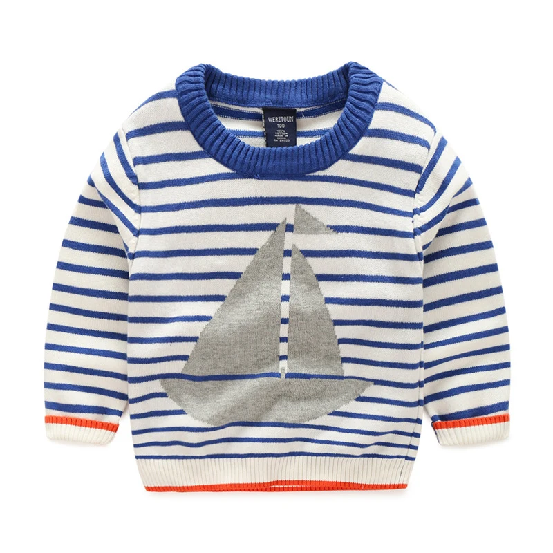 Sailing on stripe boys sweaters knitted cotton coat long sleeved clothes children clothes boy clothing in
