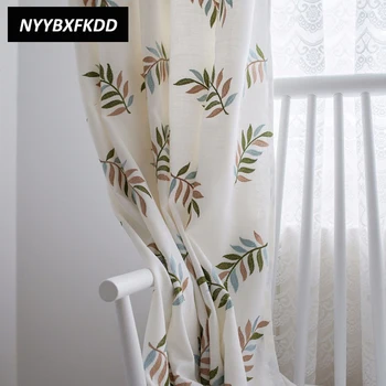 

Polyester Cotton Modern Leaves Embroidered Curtains Cloth For Bedroom Living Room Window Treatments Fine Curtain Home