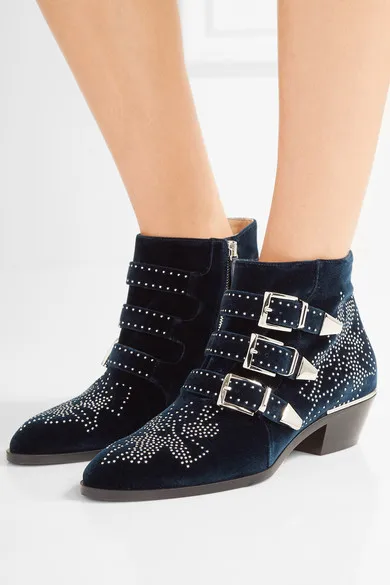 

European American style rivet buckle genuine leather short boots women's motorcycle ankle boots cool comfortable chunky heels