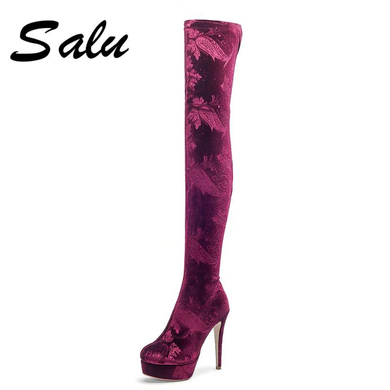 

Salu Women Over The Knee High Boots Square High Heel Women Shoes Platform Winter All Match Sexy Women Boots Size 34-43