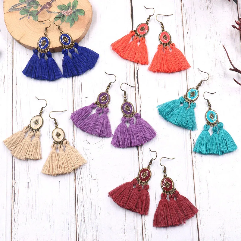 

New personality 6 kinds of tassels colorful earrings, simple but generous ear ornaments, dazzling