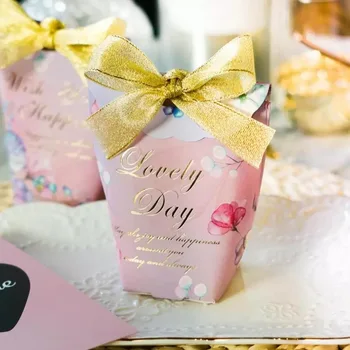 

50pcs Lovely Pink/red '' BIG DAY'' floral Wedding Favors Candy Boxes Bomboniere Gift Box gift bag Sachet Party Chocolate Box