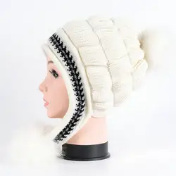 Модные Для женщин три-Ball жаккардовая шапка осень и зимняя шерстяная шапка теплая Верхняя # N04