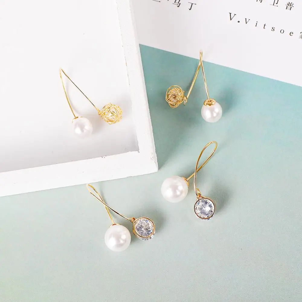 

Trendy Elegant Created Mini Simulated Pearl Long Earrings Pearls Drop Earrings For Women Wedding Party Gift