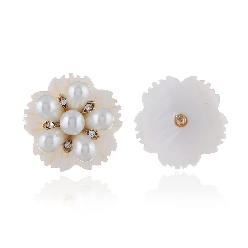 Fashion Mother of Pearl MOP White Shell Stone Wired Flower Dangle Earrings