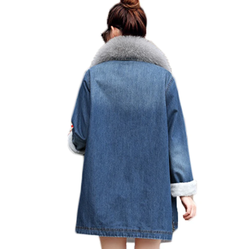 Manteaux blue Pardessus Survêtement Black 2019 Veste Parkas Apoenge Bouton Épais Hiver Femelle Femmes Renard Denim Coton Nouveau Lz571 Pour Réel Jeans WE9eIDH2Y
