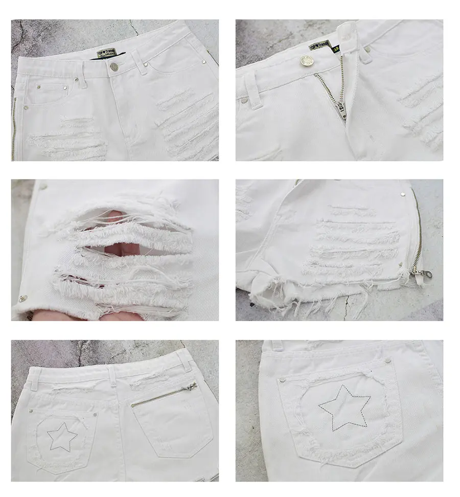 Женские джинсовые шорты с боковой молнией и высокой талией, джинсовые шорты с дырками, женские летние джинсовые шорты#06