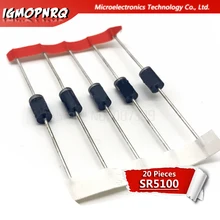 20 шт диод Шоттки SR5100 5A/100 V DO-27 SB5100