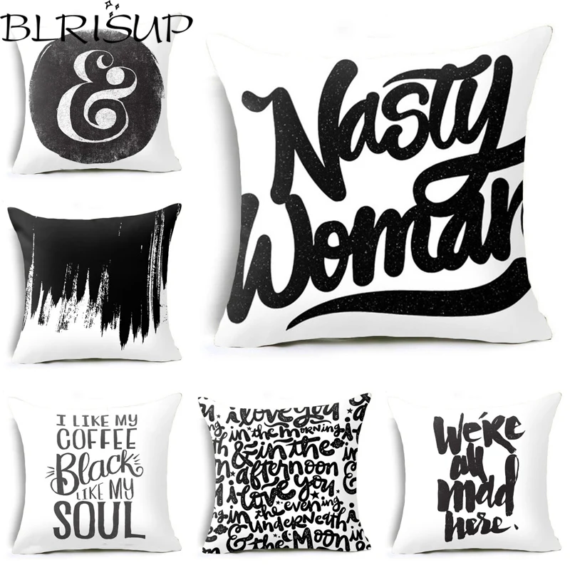 BLRISUP Polyester Peachskin Black Funny Words Pillowcase For Home Chair Waist Throw Pillow Case 45x45cm Square Cover | Дом и сад