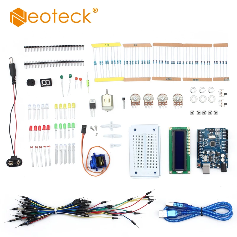 Neoteck UNO R3 маленький стартовый набор для Arduino начинающих ЖК двигатель LED макет с TIP122