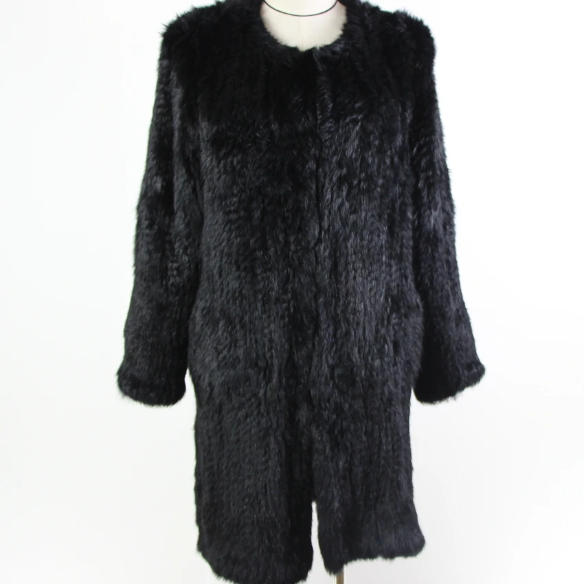 Knitted Real Fur Coat For Women 2018 Winter Loose Russia Womens Rabbit Natural Fur Jackets Fashion Genuine Fur With long Sleeve