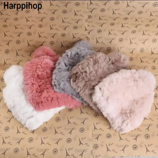 

Harppihop*Rex Rabbit fur hat ladies winter Korean fashion face-lift hood warm hat