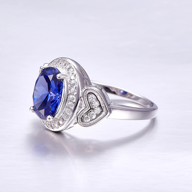 BONLAVIE Bague Femme De Marque De Luxe 4.3ct Sapphire Ring Silver Love Heart Oval Tanzanite Ring 925 Sterling Silver Rings