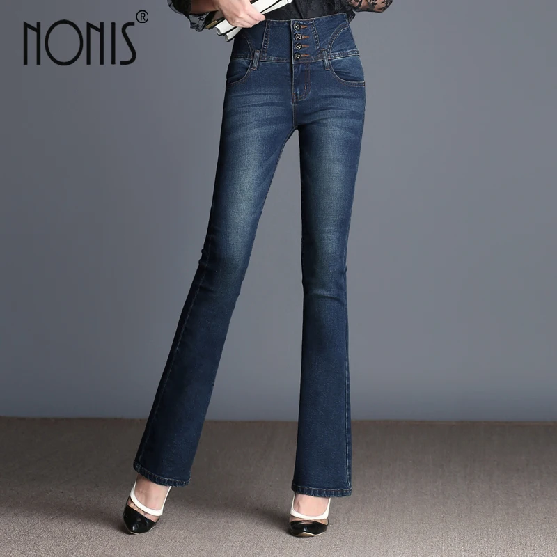 Nonis Tassel Women Jeans Full length Flared Trousers Slim Denim Pants High Waist Jeans 2017 Autum Casual Female pantalon