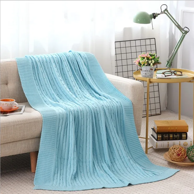 Хлопок высокое качество ручной работы мягкое вязаное одеяло бежевый, красный, коричневый, синий белый, серый, розовый вязаный диван одеяло