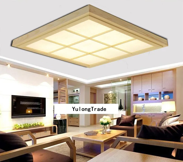 Us 48 0 40 Off Japanese Style Tatami Wood Ceiling And Pinus Sylvestris Ultrathin Led Lamp Natural Color Square Grid Paper Ceiling Lamp Fixture In