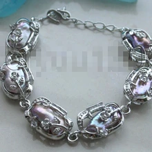 " Natural фиолетовый Бива жемчужный браслет! Благородный стиль Природный тонкой jewe Быстрая