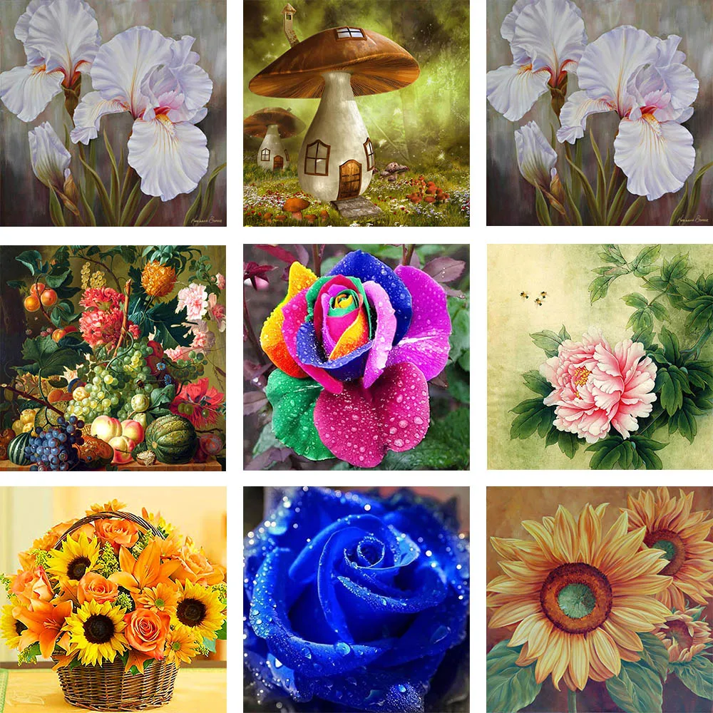 DIY Diamond Painting Rainbow Flowers Diamond Embroidery Floral Picture