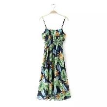 I0314Y12 Europe and the United States in the spring of 2017 new tropical style printed strap holiday dress 8718