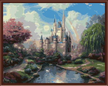 

frameless picture painting by numbers hand painted Home Decoration canvas picture digital oil painting 40*50cm Dream Castle G106