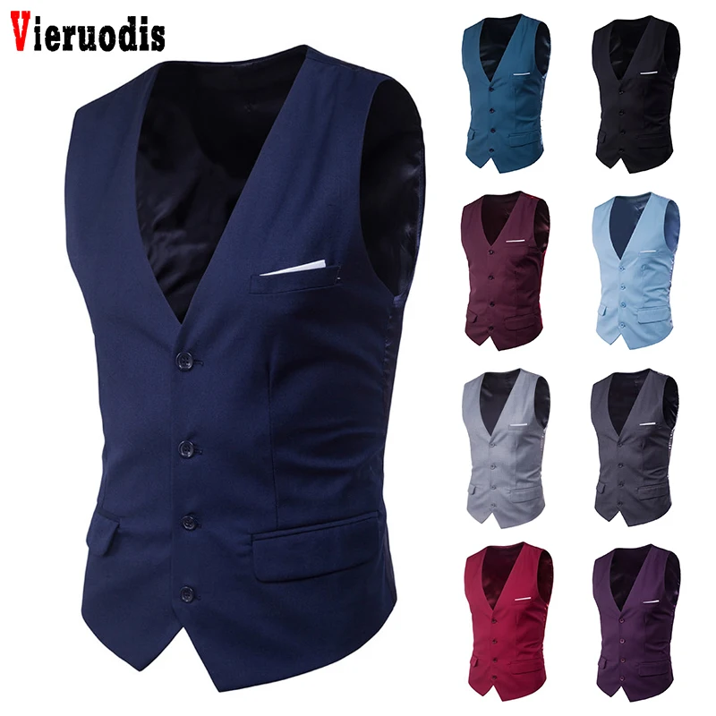 

Men's Business 9 Color Casual Slim Vest Male Suit For 2019 Autumn 6XL Suit Vest Fashion Men Solid Color Single Buttons Vest Fit