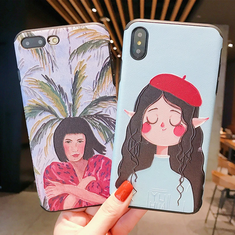 Cute Cartoon Case For iPhone 7 8 6 6s Plus Girl PC+TPU Phone X XS Max XR Bumper Funda Capas Gift |