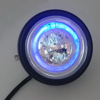 

ZORBYZ Motorcycle Front Light Black Metal LED Headlight With Blue Round Angel Eye For Harley Suzuki Honda CG/GN125 CB200
