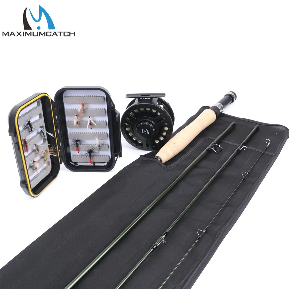 Maximumcatch جديد 9054 متوسطة سريع يطير الصيد رود كومبو ألياف الكربون يطير قضيب مع بكرة و خطوط و الذباب وصندوق