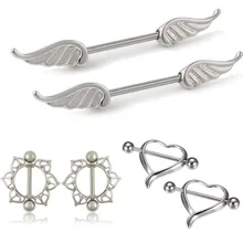 Сплав Шарм Мода штанги пирсинг тела ювелирные изделия 1 пара сердце/крыло/цветок кольцо на соски