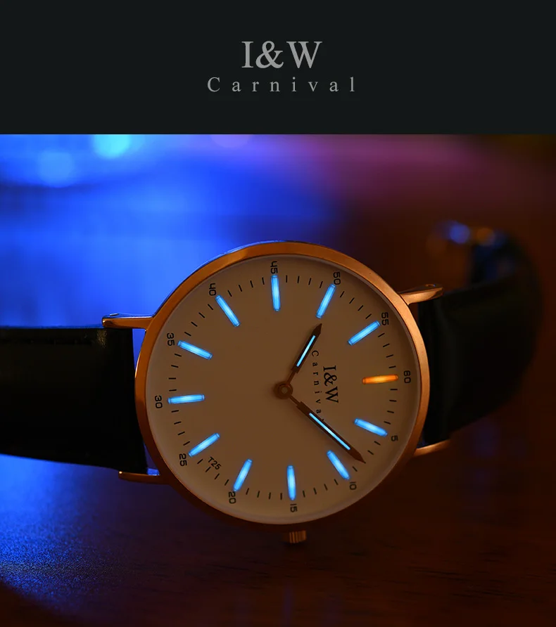 Тритий Светящиеся женские часы карнавал ультратонкие кварцевые часы женские оригинальные импортные швейцарские часы с сапфиром Relogio feminino