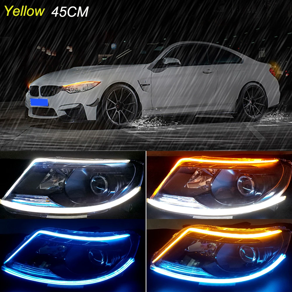 

2pcs 45cm Auto Daytime Car Running Lights Turn Signal Lamp Flexible DRL Strip Angle Eyes Car Headlight Strip Brake Lamp Assembly