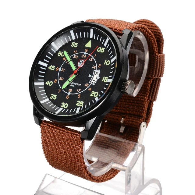 Fashion Mens Glow In The Dark Watch Luminous Sport Date Nylon Band