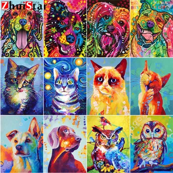 

Square Diamond 5D DIY Diamond Painting "Colorful Dog" 3D Cross Stitch Oil Painting Animal Diamond Mosaic Decoration Gift ZWQ